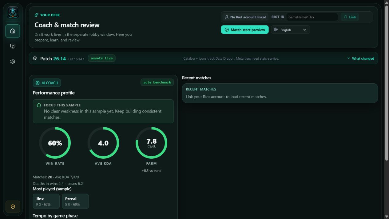 CarryForge home screen with patch status and performance coaching rings